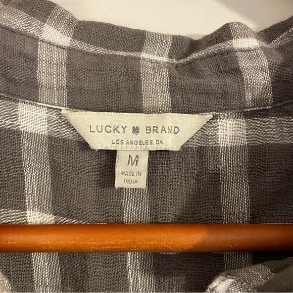 Lucky Brand Brown Plaid Button Down Boyfriend Top Blouse With Tie Back Size M - Picture 10 of 14